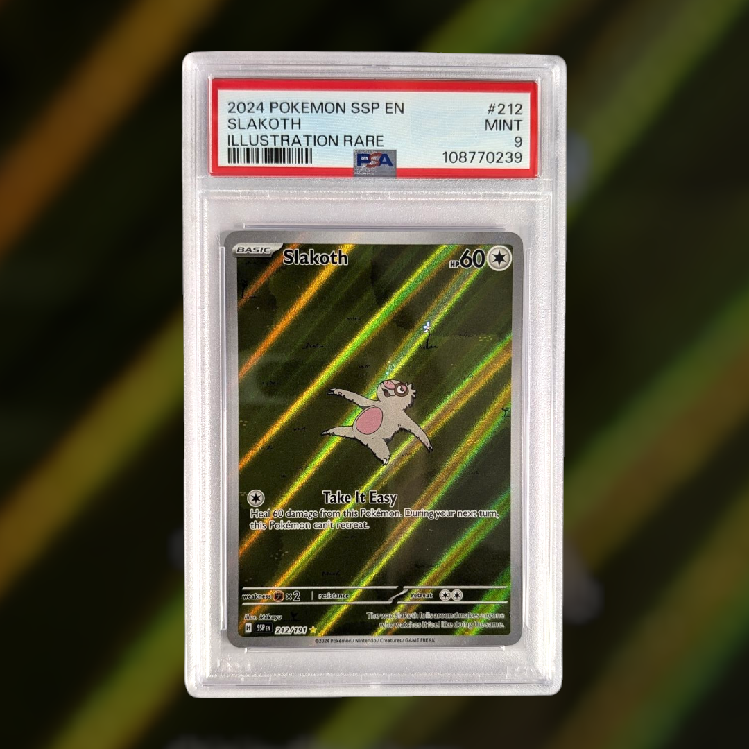 PSA 9 Slakoth 212/191 Surging Sparks - Illustrated by Mekayu
