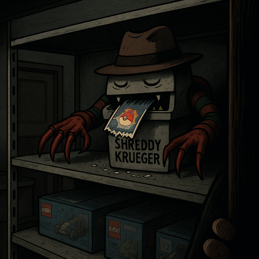 Shreddy Krueger eating some Pokémon cards
