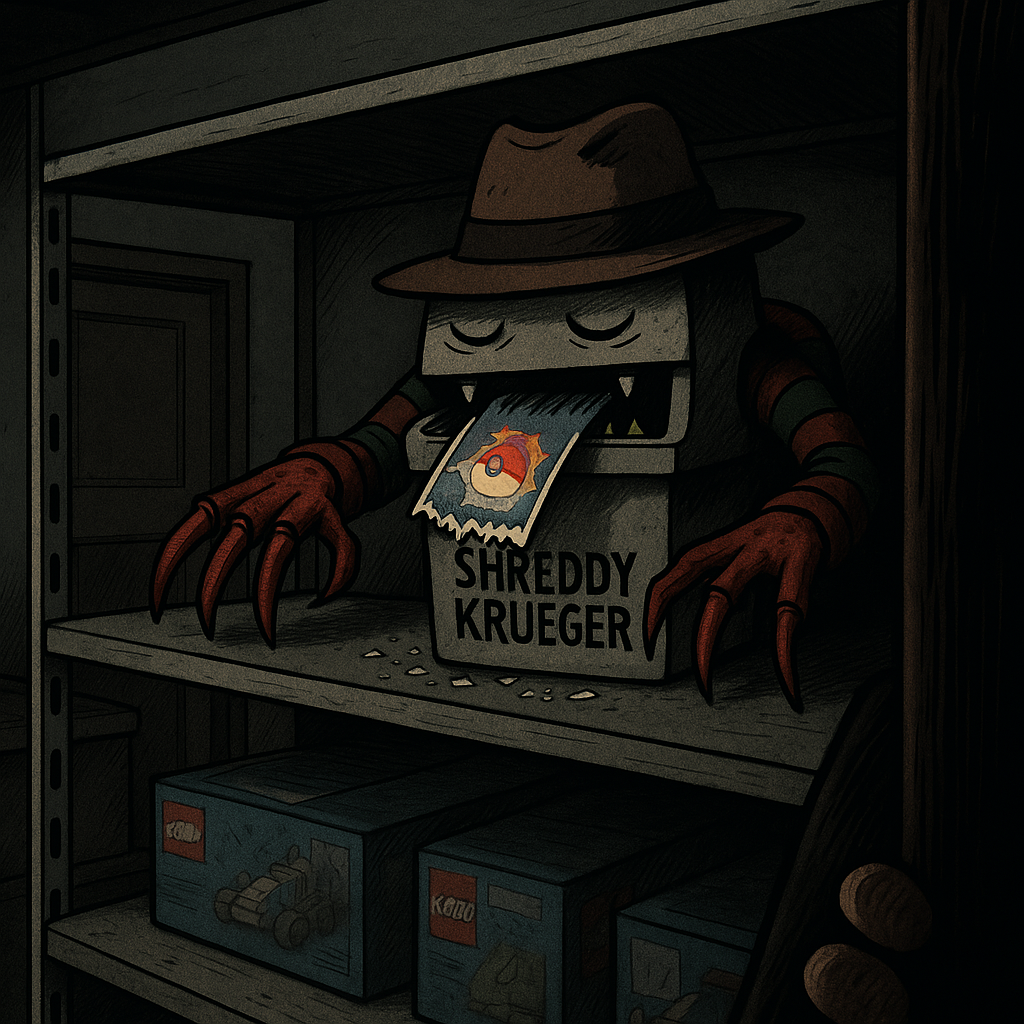 Shreddy Krueger eating some Pokémon cards