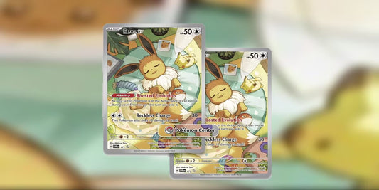 Eevee Pokémon Center stamped promo card #173 from Prismatic Evolutions, featuring exclusive artwork and holographic finish